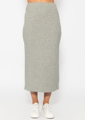 Ribbed midi-length skirt - grey