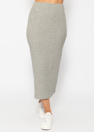 Ribbed midi-length skirt - grey