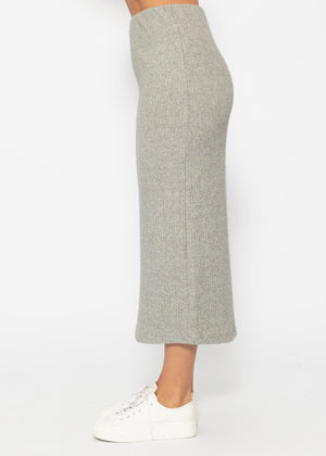Ribbed midi-length skirt - grey