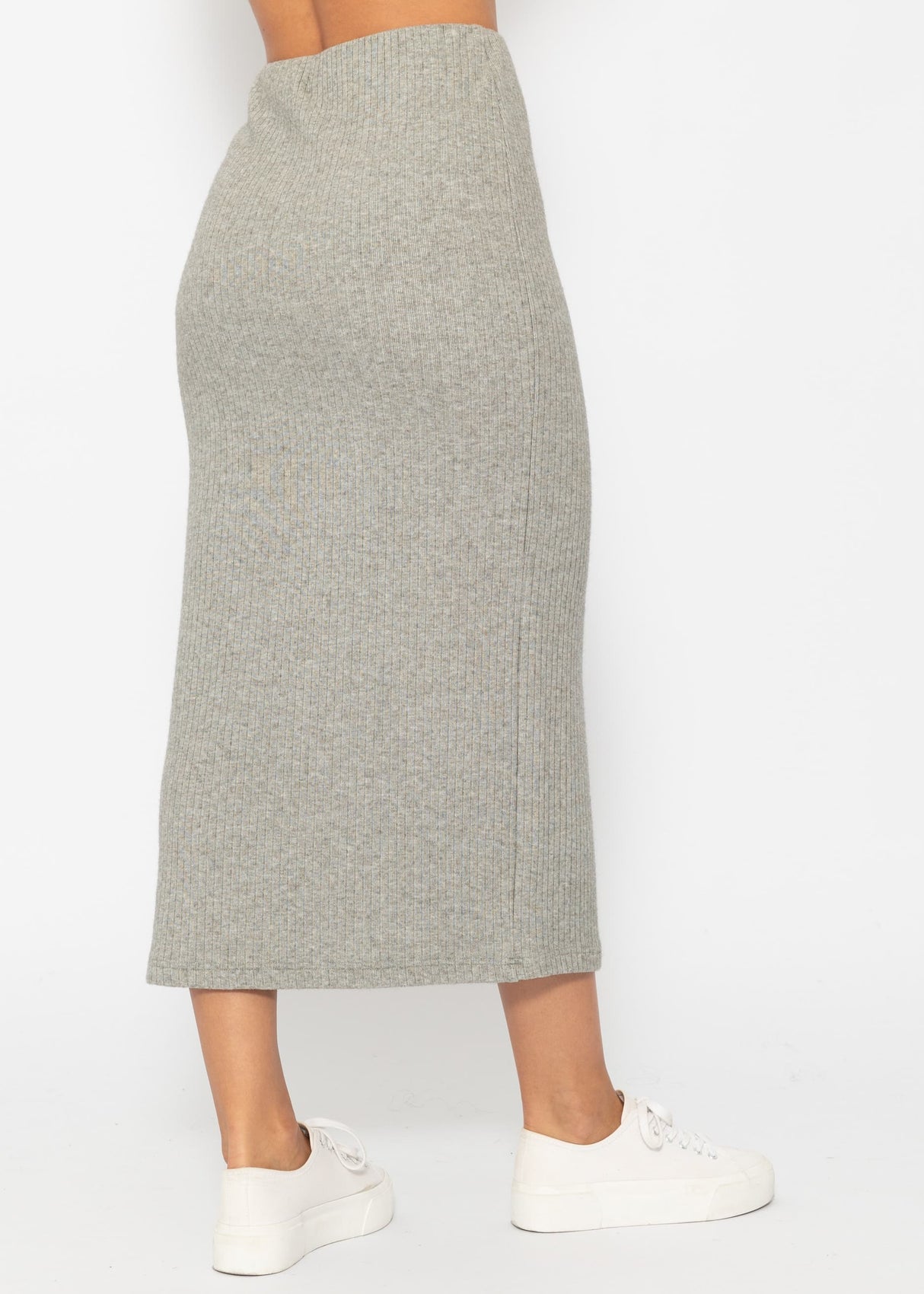Ribbed midi-length skirt - grey