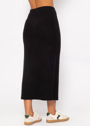 Ribbed midi-length skirt - black