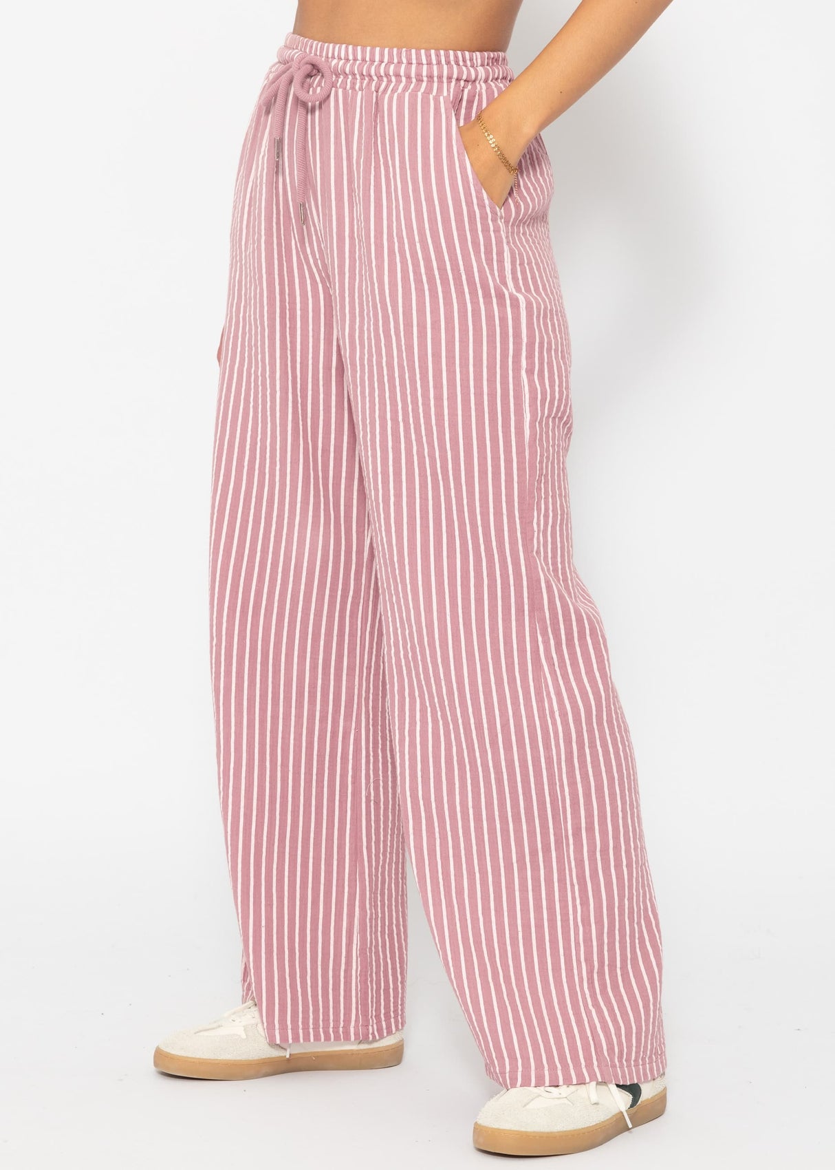 Striped muslin pants - dusty pink