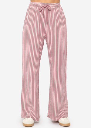 Striped muslin pants - dusty pink