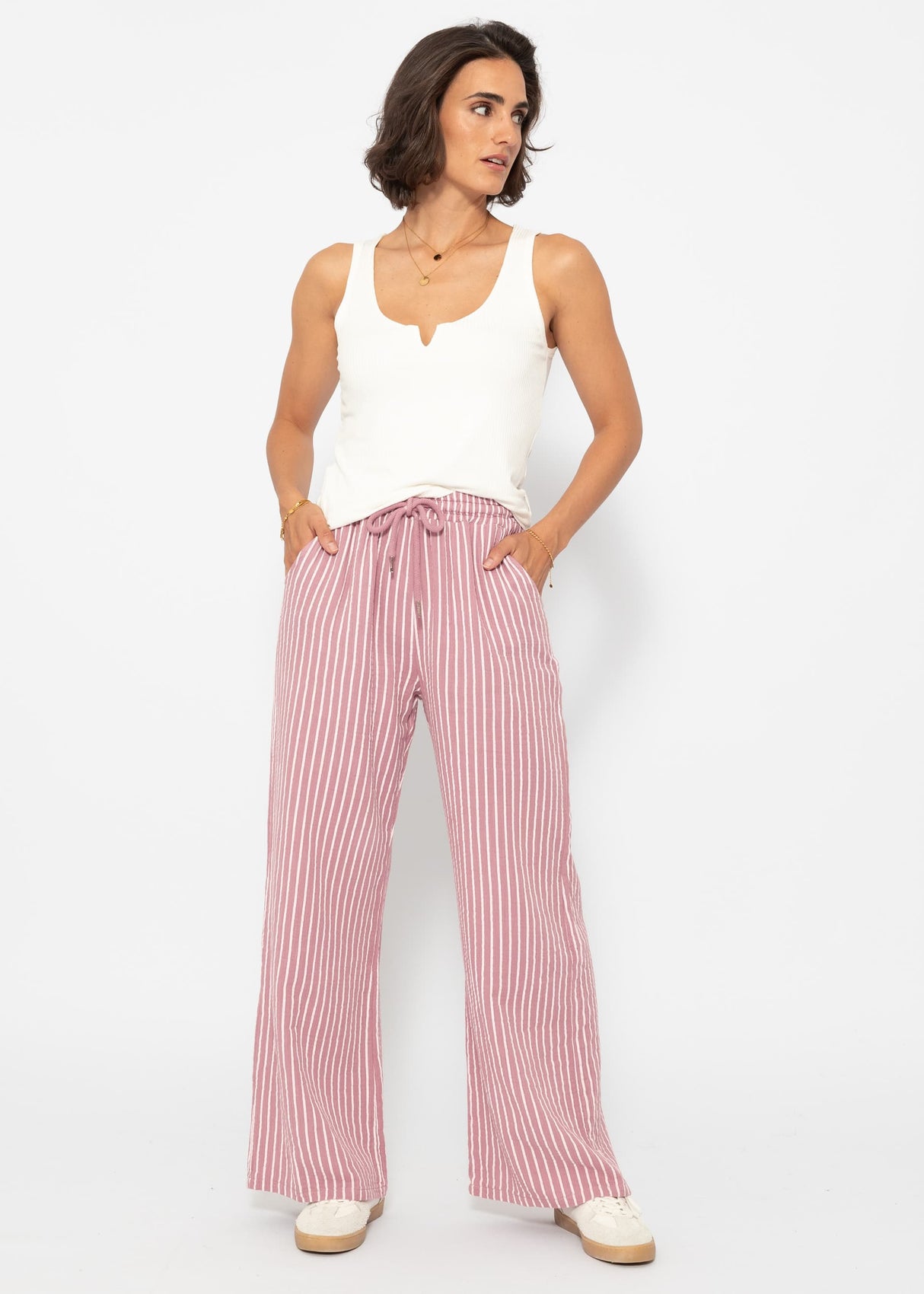 Striped muslin pants - dusty pink