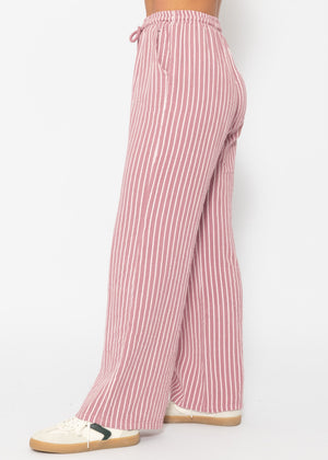 Striped muslin pants - dusty pink