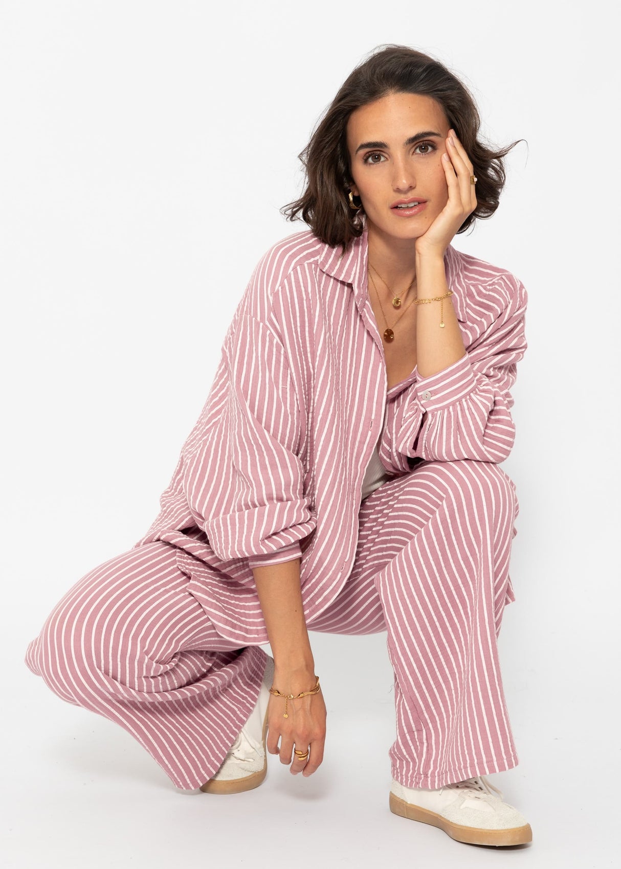 Striped muslin pants - dusty pink