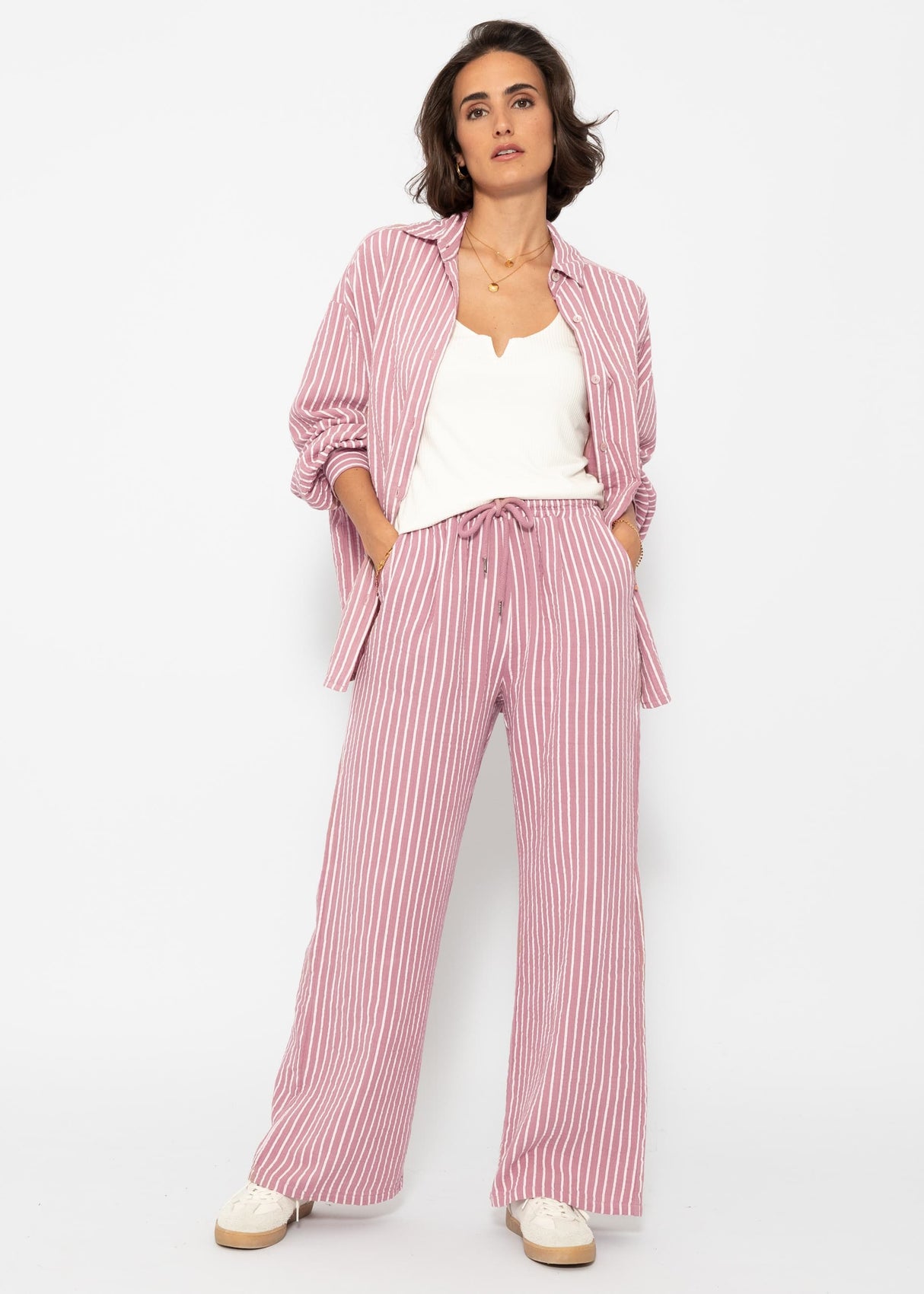 Striped muslin pants - dusty pink