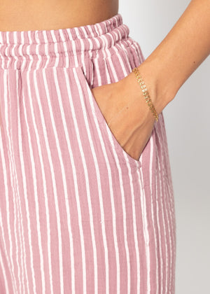 Striped muslin pants - dusty pink