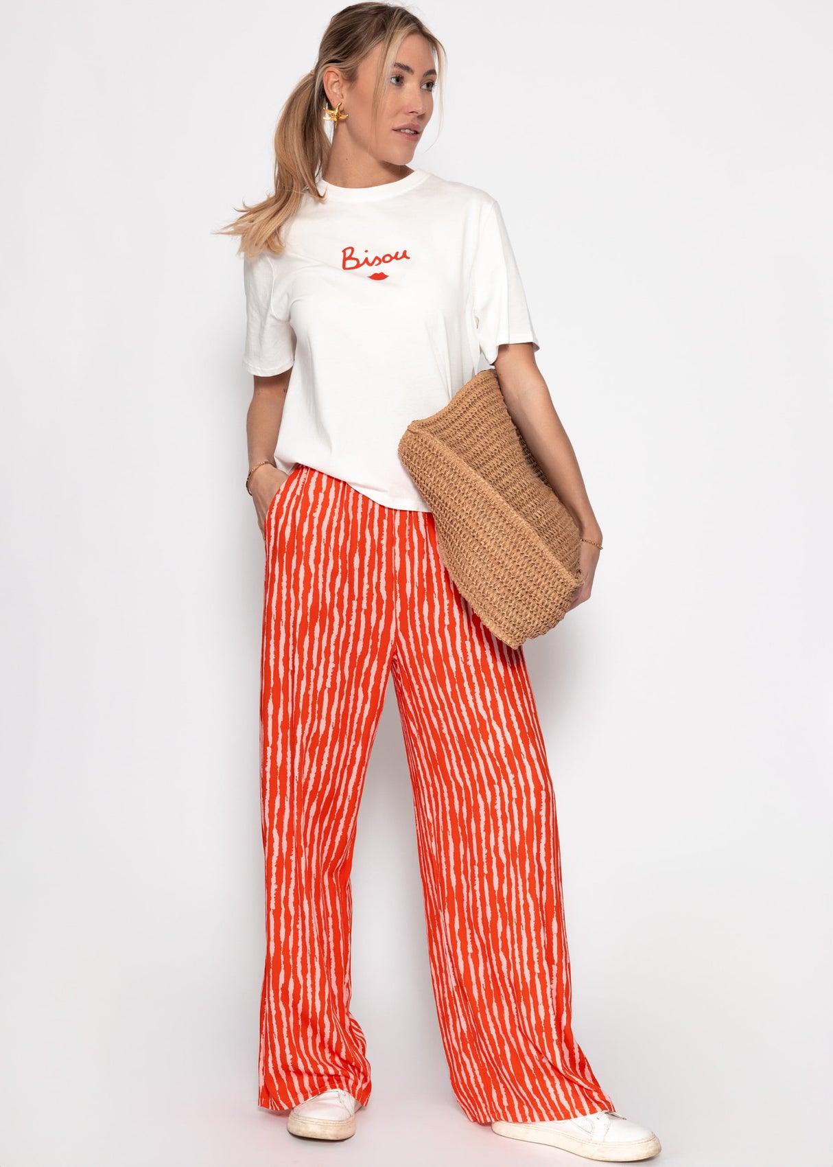 Gestreifte Satinhose - orange