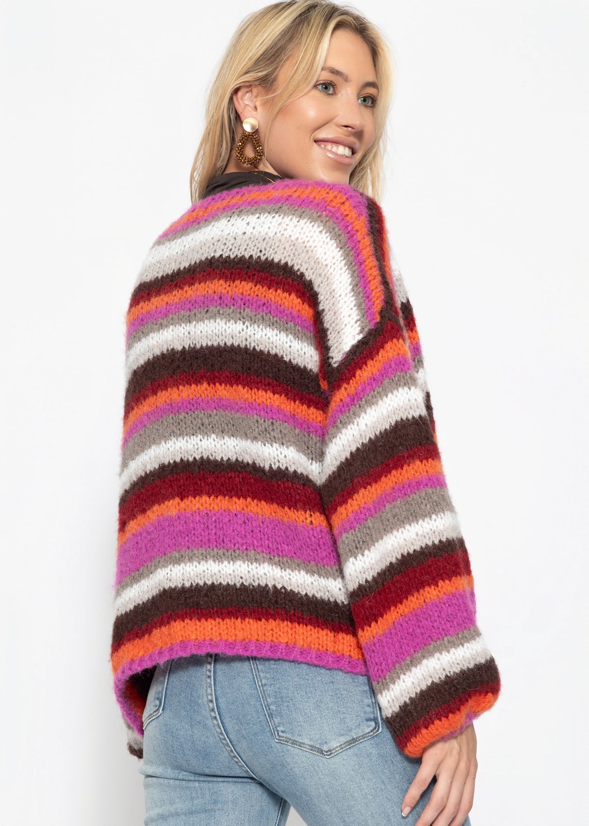 Gestreifter, mehrfarbiger Cardigan - orange