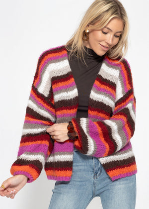 Gestreifter, mehrfarbiger Cardigan - orange