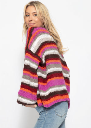 Gestreifter, mehrfarbiger Cardigan - orange