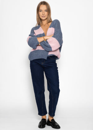 Striped oversize cardigan - blue-pink