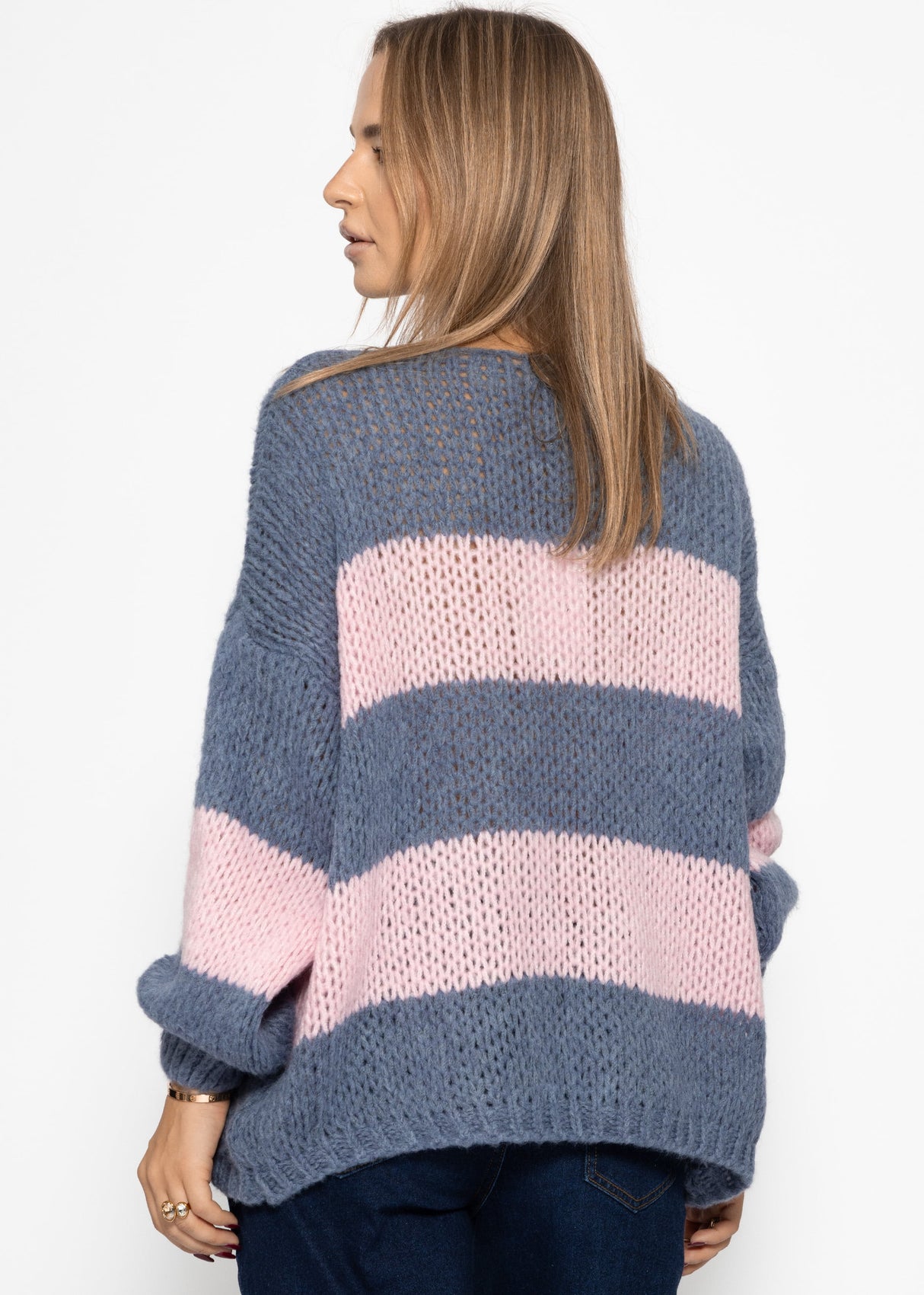 Striped oversize cardigan - blue-pink