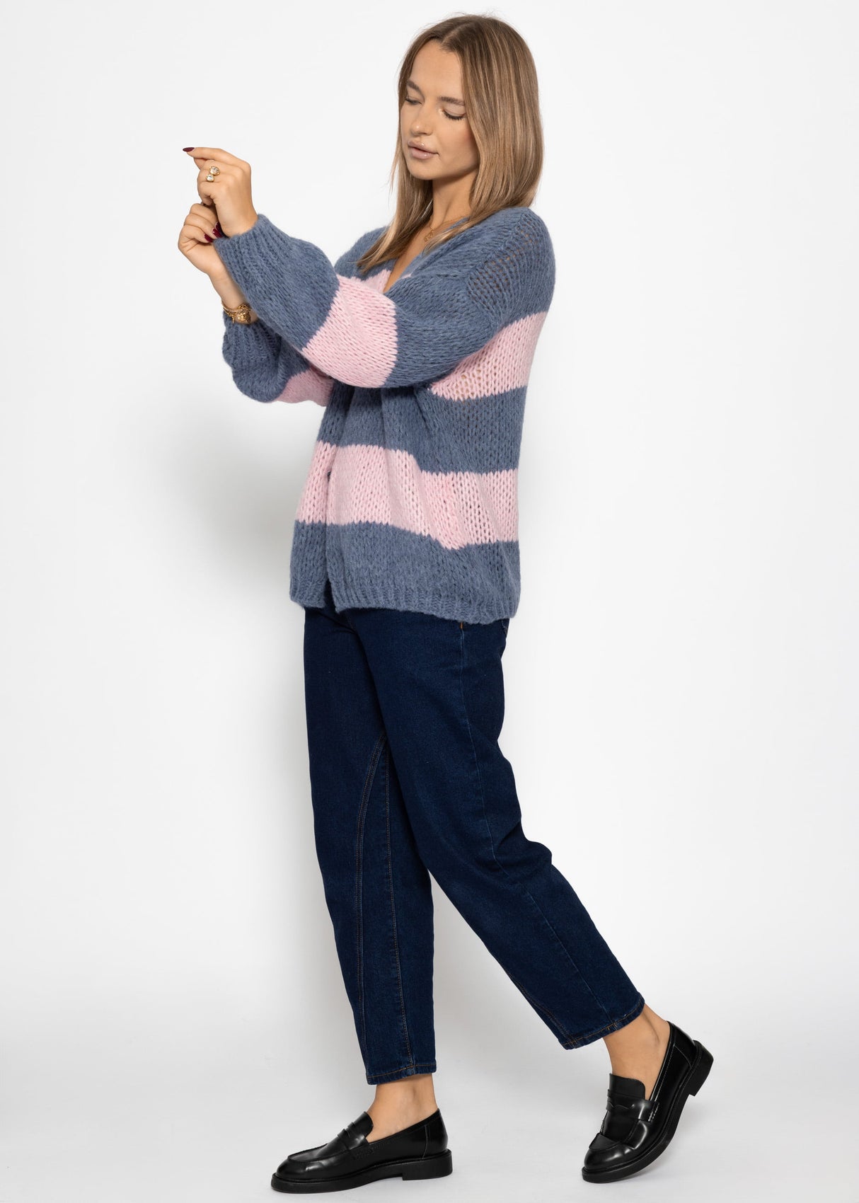 Striped oversize cardigan - blue-pink