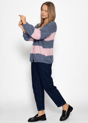 Striped oversize cardigan - blue-pink