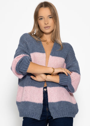 Striped oversize cardigan - blue-pink