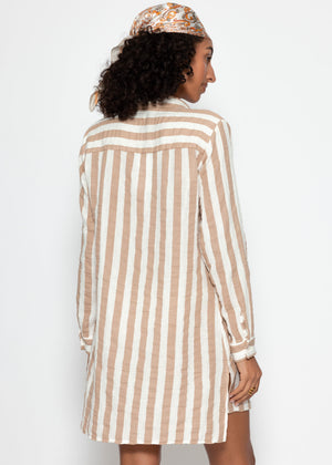 Gestreiftes Strandkleid - taupe-offwhite