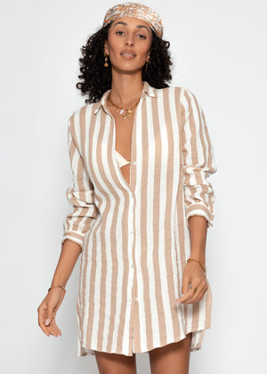 Gestreiftes Strandkleid - taupe-offwhite