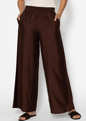Shiny fabric trousers with a straight leg - brown