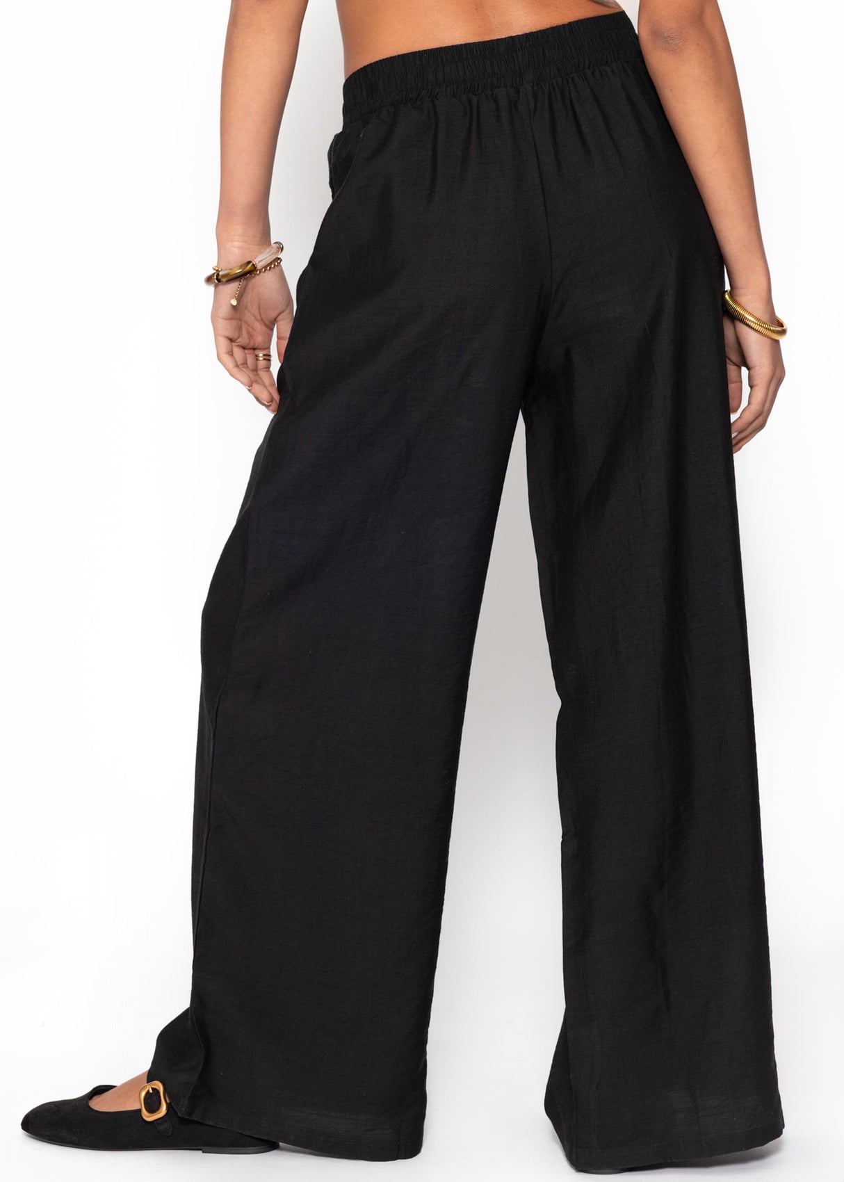 Shiny fabric trousers with a straight leg - black