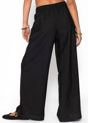 Shiny fabric trousers with a straight leg - black