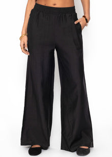 Shiny fabric trousers with a straight leg - black