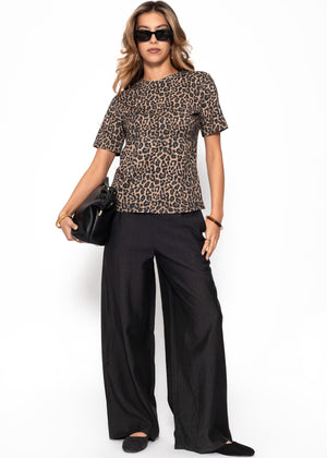 Shiny fabric trousers with a straight leg - black