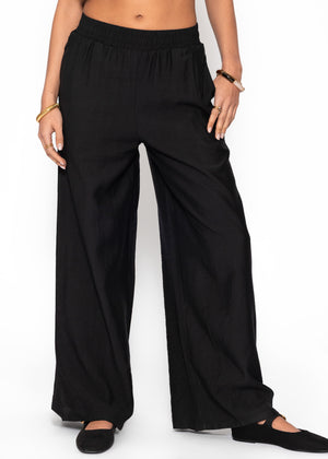 Shiny fabric trousers with a straight leg - black