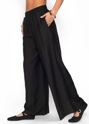 Shiny fabric trousers with a straight leg - black