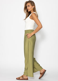 Shiny fabric trousers with a straight leg - Khaki