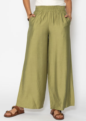 Shiny fabric trousers with a straight leg - Khaki