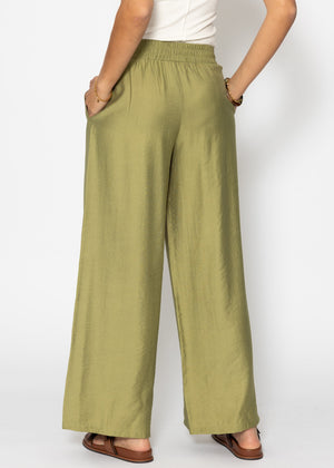 Shiny fabric trousers with a straight leg - Khaki