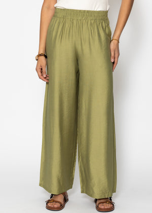 Shiny fabric trousers with a straight leg - Khaki