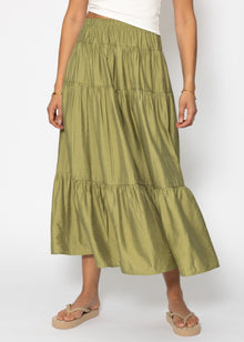 Glänzender Maxi Volantrock - khaki