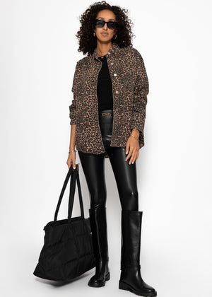 High-rise leather leggings with wide waistband - black