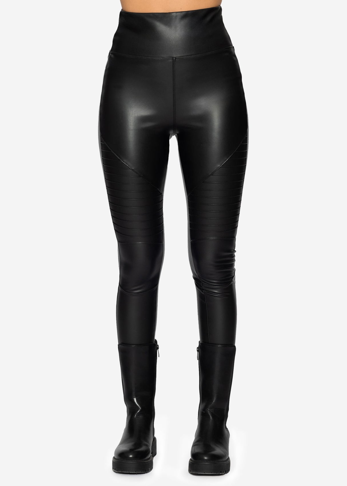 High-Rise Thermo Biker Lederleggings - schwarz