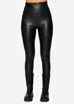 High-Rise Thermo Biker Lederleggings - schwarz
