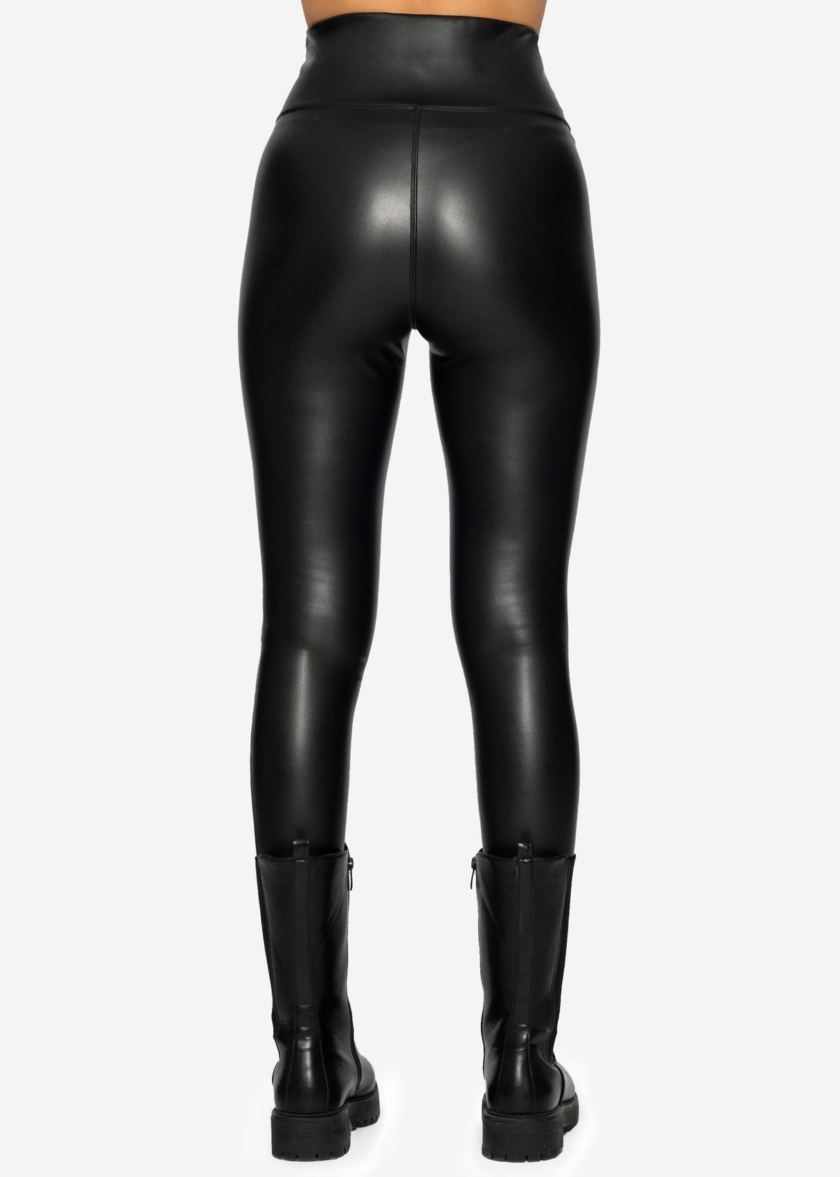 High-Rise Thermo Biker Lederleggings - schwarz