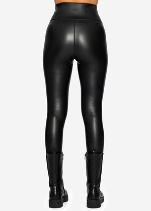 High-Rise Thermo Biker Lederleggings - schwarz