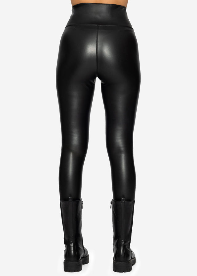 High-Rise Thermo Biker Lederleggings - schwarz