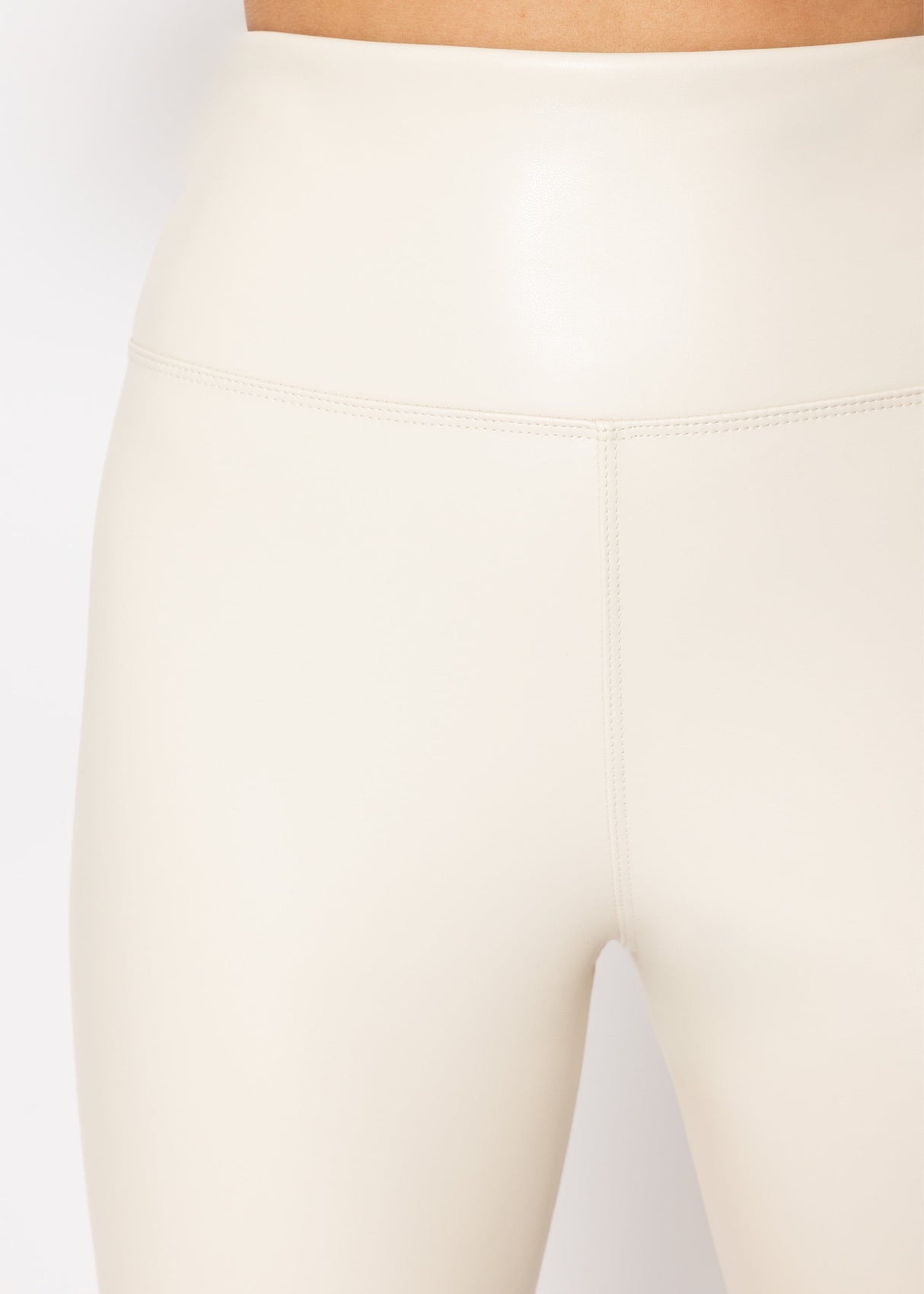 High-rise thermal leather leggings with wide waistband - off-white