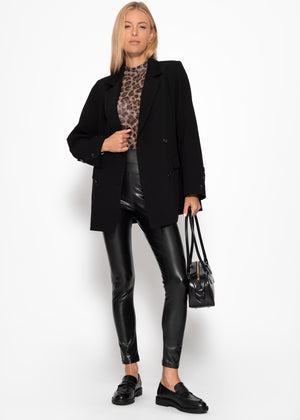 High-Rise Thermo Lederleggings mit breitem Bund - schwarz