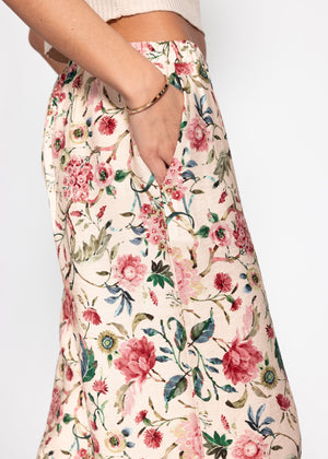 Pants with floral pressure - beige