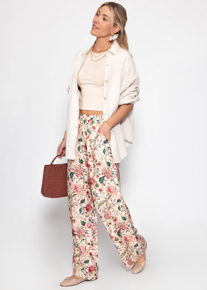 Pants with floral pressure - beige