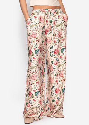 Pants with floral pressure - beige