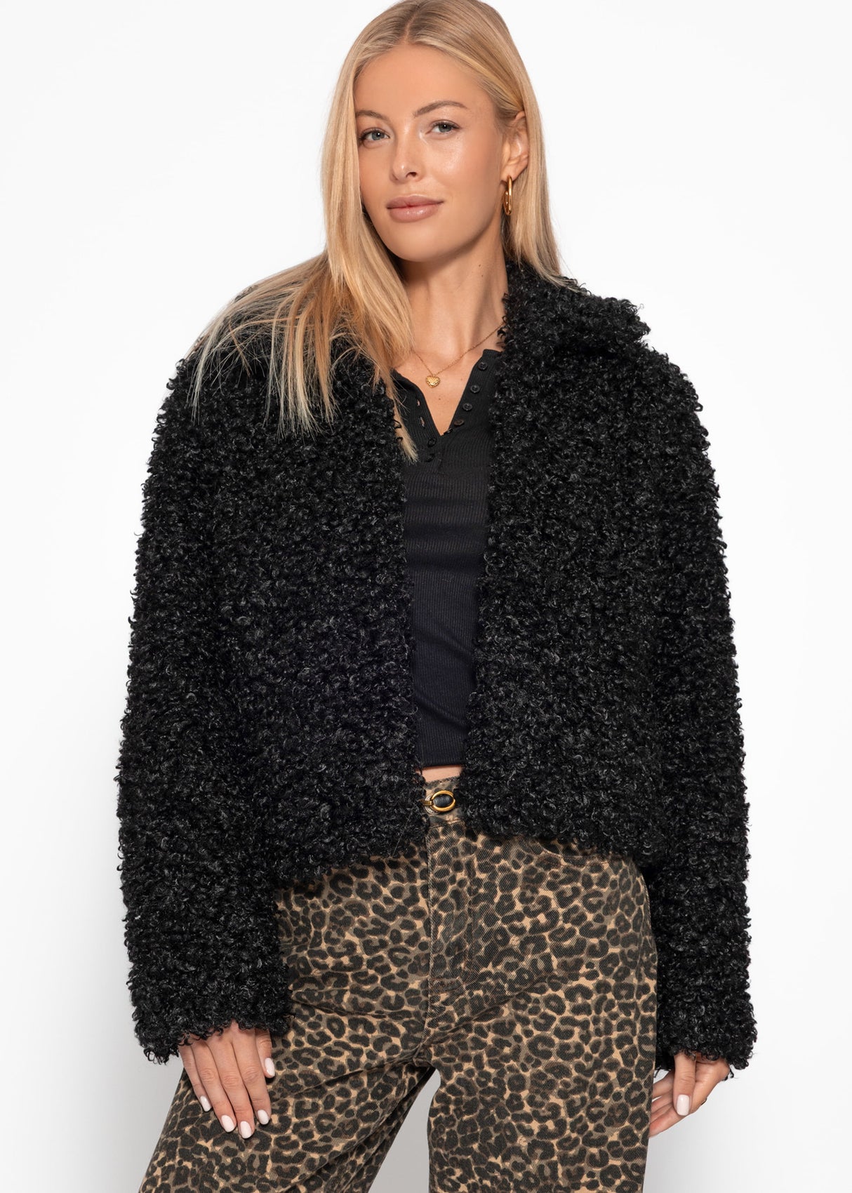 Jacke aus Teddyfell - schwarz