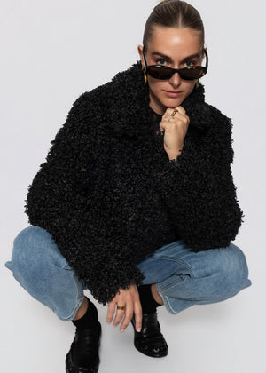 Jacke aus Teddyfell - schwarz