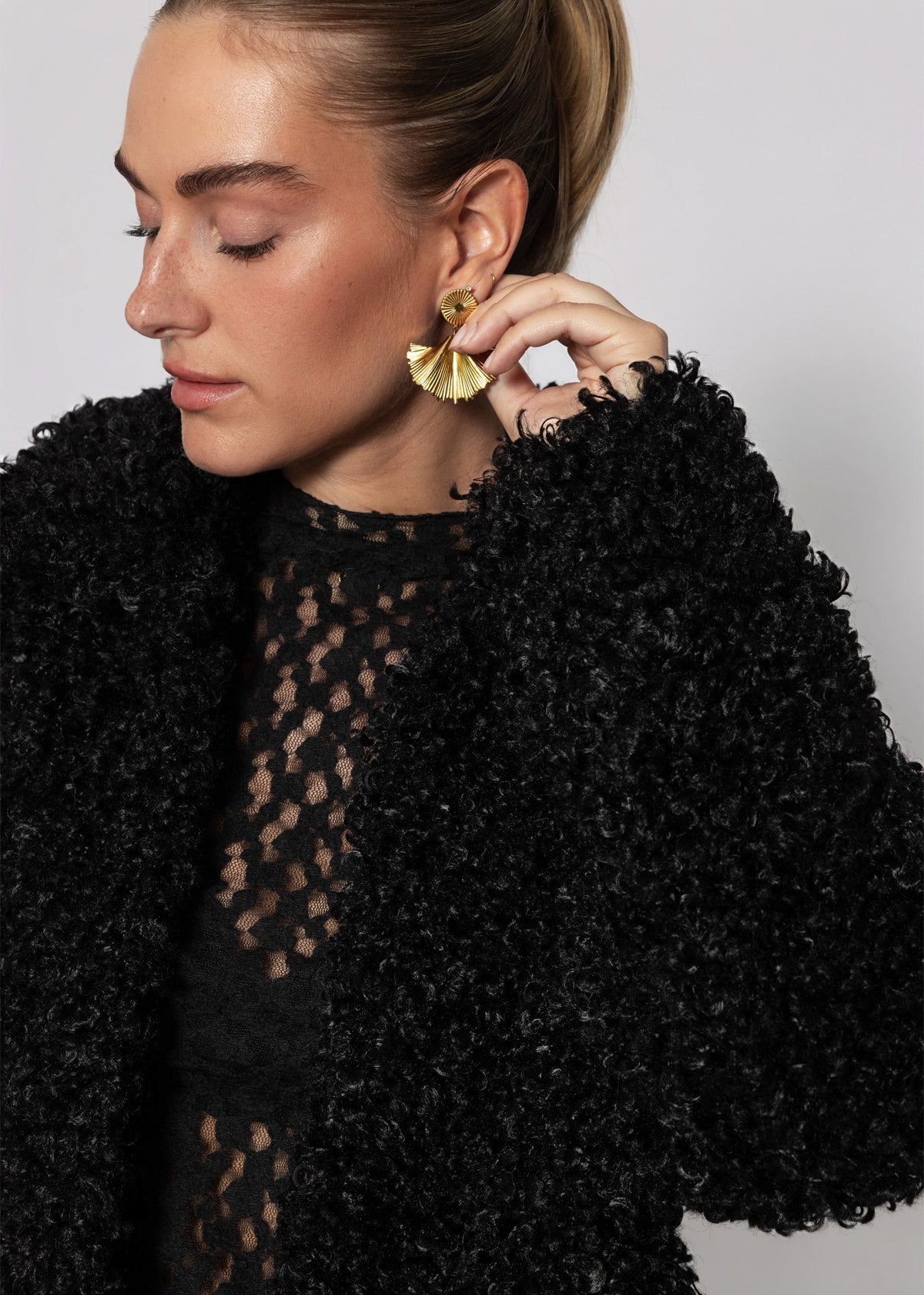 Jacke aus Teddyfell - schwarz