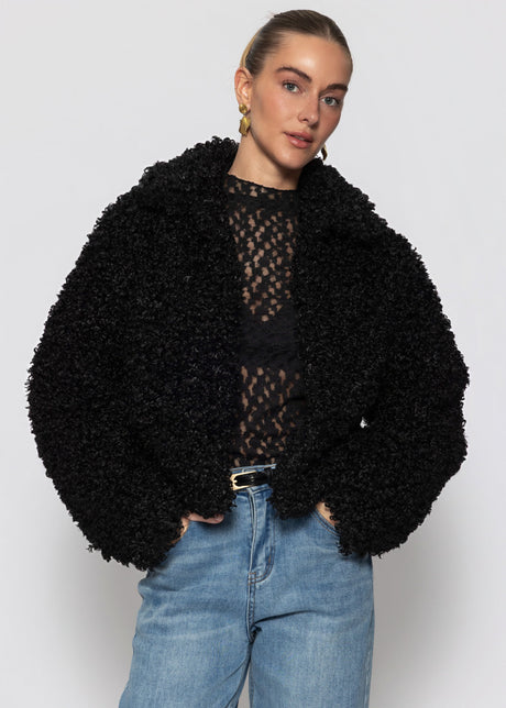 Jacke aus Teddyfell - schwarz